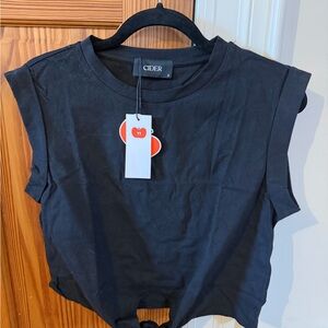 Cider Black Tie-Front Sleeveless Top